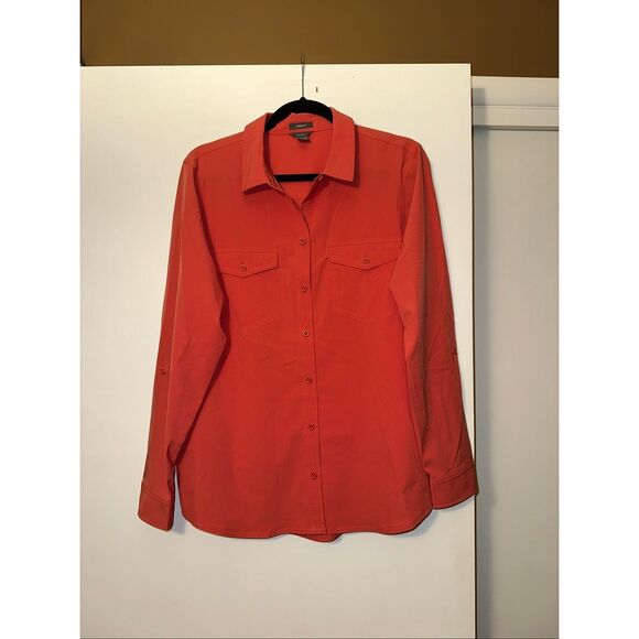Eddie Bauer Large Long Sleeve Departure Shirt Collared Button Down Dark Coral - Picture 1 of 11